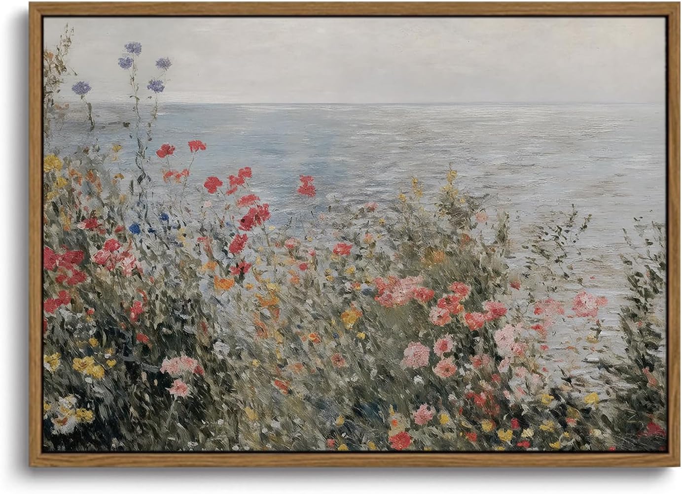 KISSFOX Vintage Framed Wall Art Coastal Wildflowers Canvas Art Prints Rustic Farmhouse Pictures Wall Decor Cottagecore Summer Aesthetic Paintings Artwork For Kitchen Bedroom Living Room Bathroom