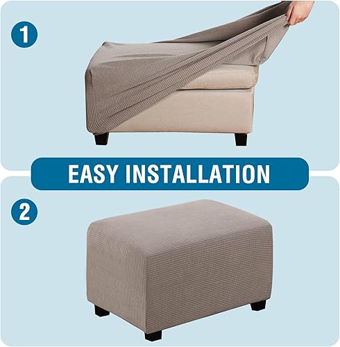 Vista 163 de H.VERSAILTEX Funda otomana elástica, funda otomana redonda, cubierta de almacenamiento otomana, funda protectora de muebles para reposapiés, ajuste