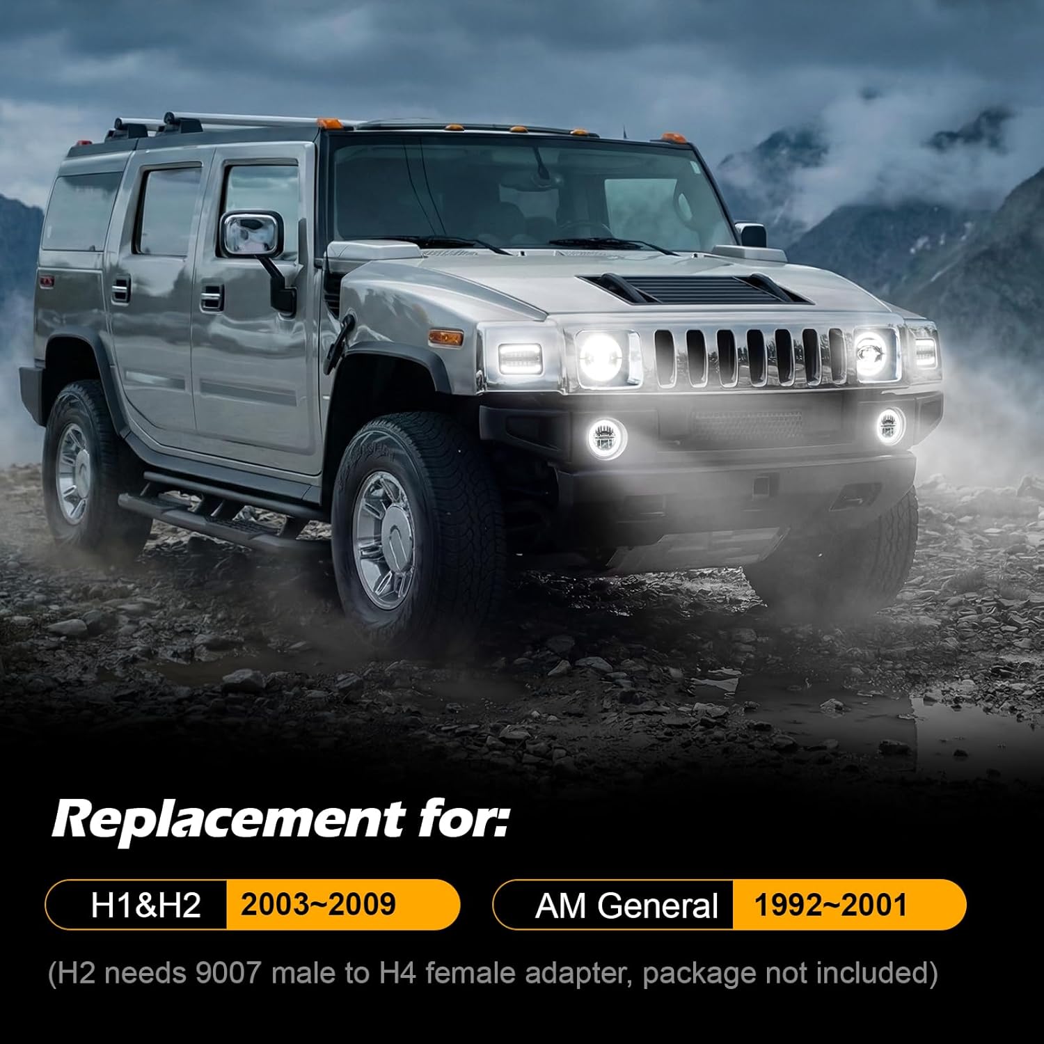 7 Inch LED Headlights Compatible with H2 2003 2004 2005 2006 2007 2008 2009 White Halo Ring Daytime Running Lights Hi/Low Sealed Beam OE:15269178 15269179