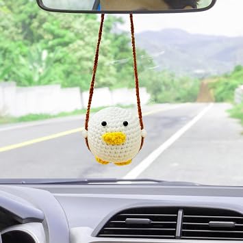 Crochet Swinging Duck Car Ornaments, Cute and Interesting Rearview Mirror Ornaments for Men and Women, Suitable As Gifts for Duck Lovers