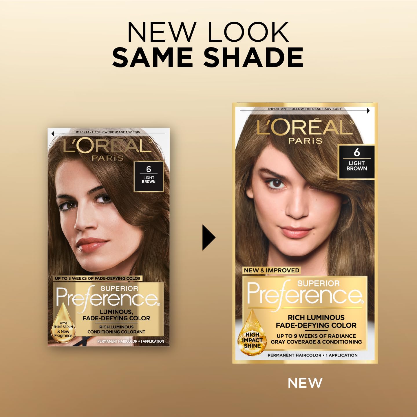 L'Oreal Paris Superior Preference Fade-Defying + Shine Permanent Hair Color, 6 Light Brown, Pack of 1, Hair Dye