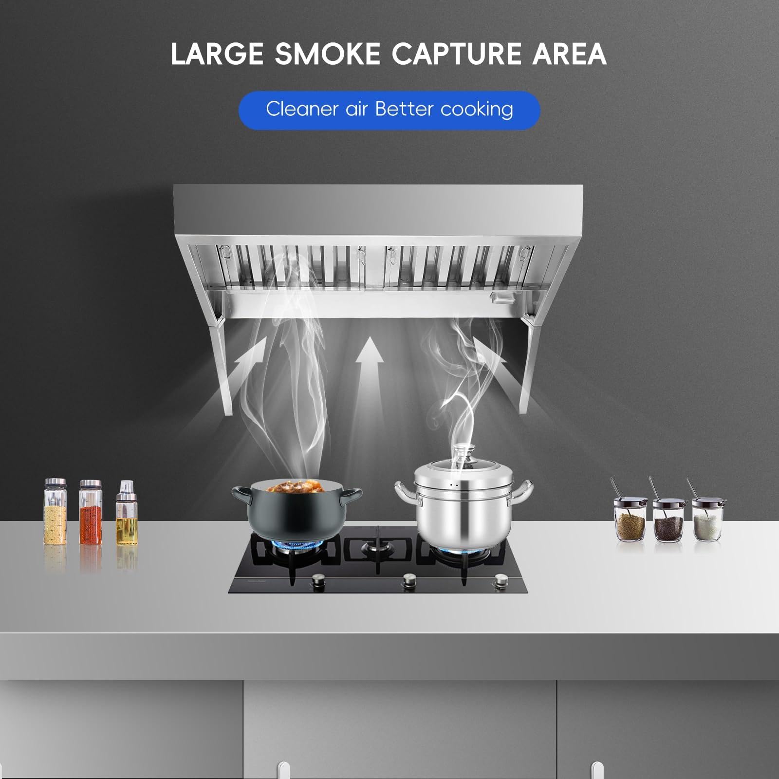 Garvee 8FT Commercial Exhaust Hood, 201 Stainless Steel Rust Resistant Vent Hood with 4 Detachable U-Shaped Oil Filter Mesh, Commercial Grade for Kitchen/Restaurant/Food Truck/Concession Stand - 5