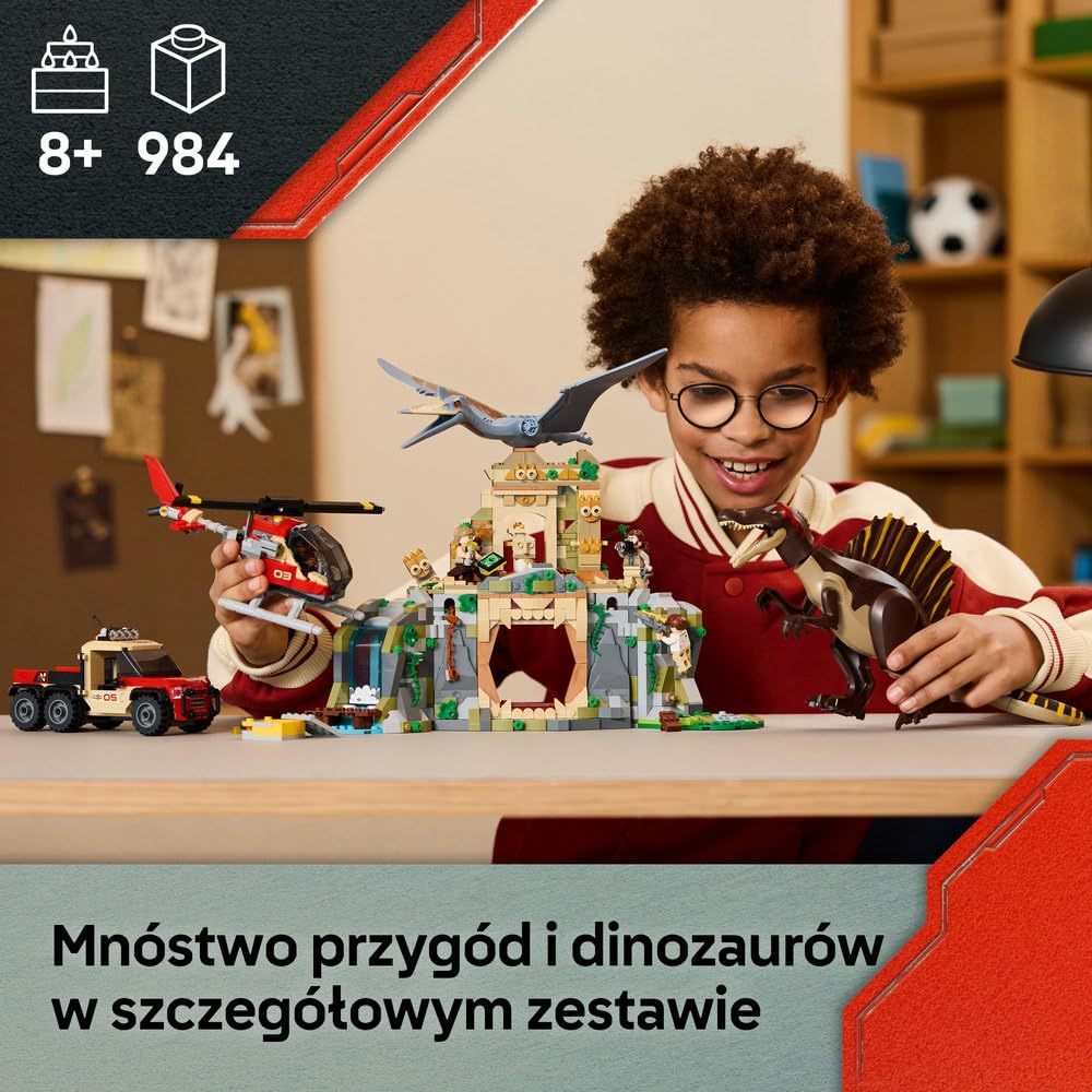 LEGO Jurassic World Powietrzna misja z kecalkoatlem i spinozaurem, figurki dinozaurów, interaktywna zabawka dla dziecka, zestaw dla 8-latka, pomysł na prezent dla chłopca i dziewczynki 76976