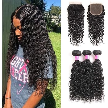 Amazon Com Wet And Wavy Human Hair Weavy Bundles With Closure 3 Bundles Brazilian Water Wave Weave Weft With 4x4 Inch Lace Closure Natural Black 8 10 12 With 8 Inch Closure Beauty