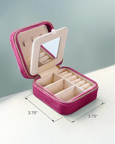 Miniatura 3 de Caja organizadora de joyas de viaje de terciopelo de felpa Joyero de viaje pequeño para mujer Organizador de viaje de joyería, estuche de viaje de
