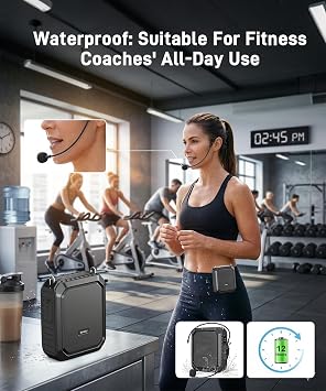 SHIDU Voice Amplifier for Teacher with Portable Microphone Waterproof | 18W Microphone with Speaker with Wired Mic Headset, IPX5 Waterproof Bluetooth Speaker Systems for Guide, Coach (NOT Wireless)