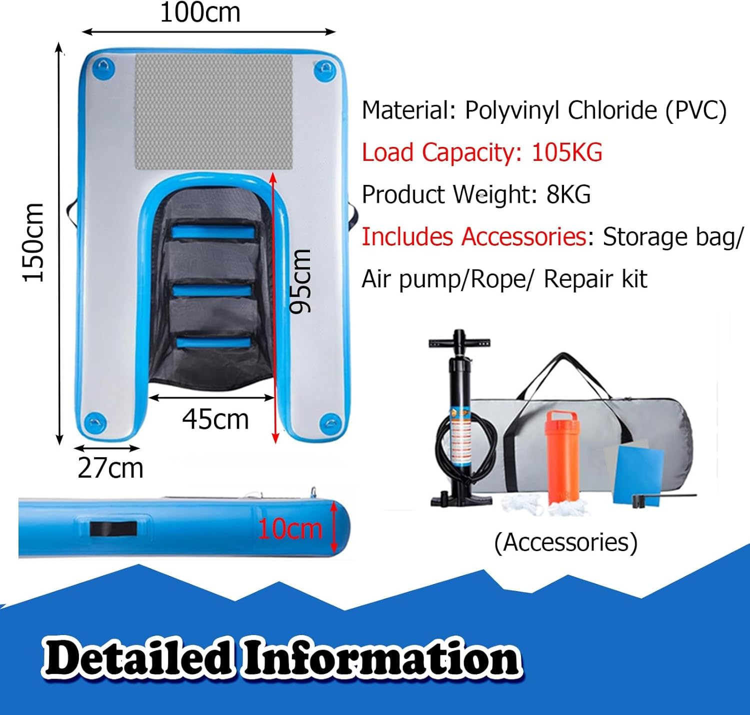 Non-Slip Dog Pool Ramp with Pump/Storage Bag/Rope/Repair Kit, Dog Inflatable Floating Ramp, Large Pet Dock Platform for Lakes/Docks/Boats(Color 3)