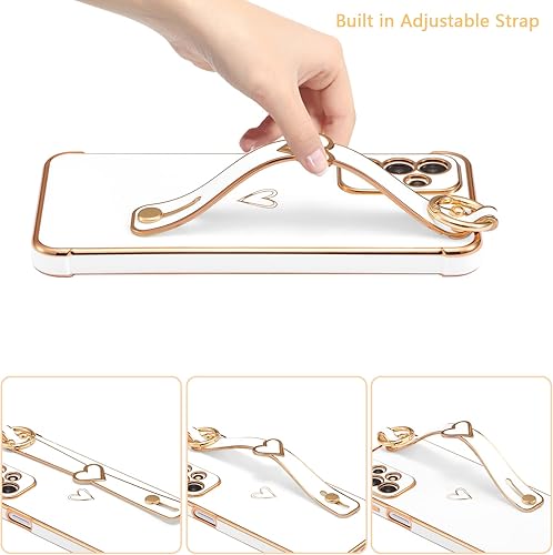 Miniatura 3 de ZTOFERA Funda diseñada para Galaxy A52A52S 5G con pulsera borde chapado patrón de corazones de amor correa de mano soporte para dedos funda suave a