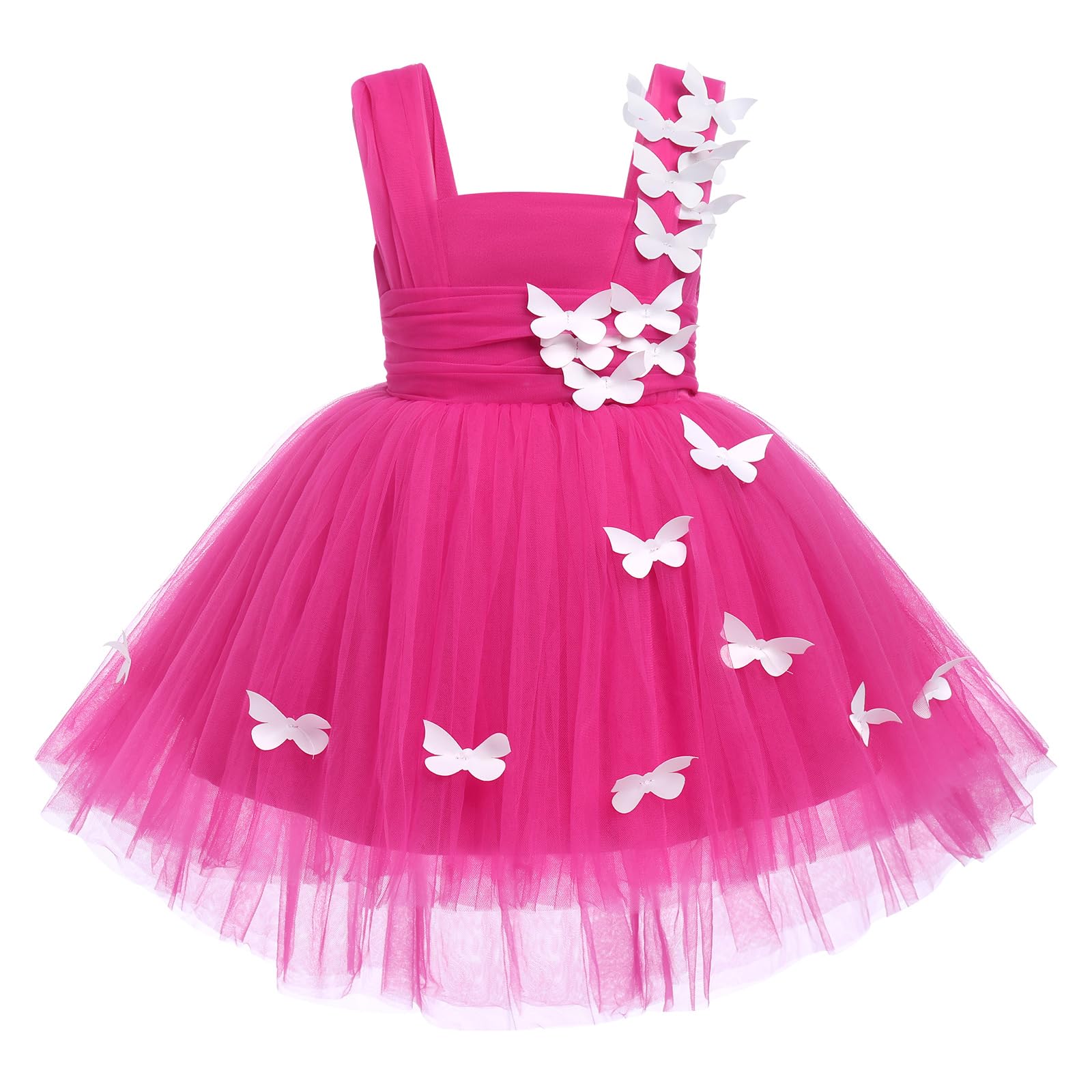 ODASDO Baby Toddler Kids Butterfly Dress Sleeveless High Low Tulle Princess Wedding Special Occasion Evening Ball Gown