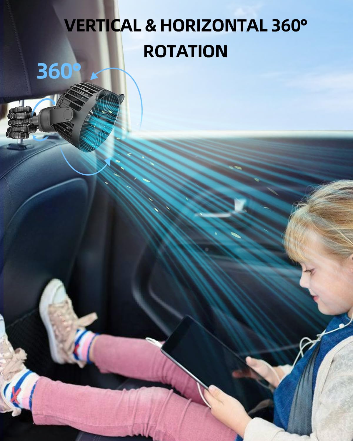 Mini ventilateur portable pour poussette, petit refroidisseur personnel rechargeable avec rotation à 360°, essentiel pour siège auto, berceau, vélo, tapis de course, accessoires de poussette à piles à