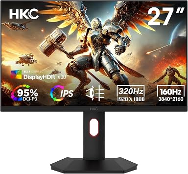 HKC G27H7P 27" 4K UHD Gaming Monitor Dual Mode 160Hz 4K Fast IPS 1ms HDR400 95% DCI-P3 Height Adjustable Ergonomic Stand HDMI 2.1 DisplayPort 1.4 Low Blue Light