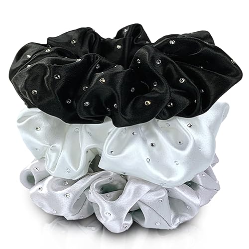 Celestial Silk Coleteros de seda de morera para cabello (negro, plateado, blanco con diamantes de imitación)