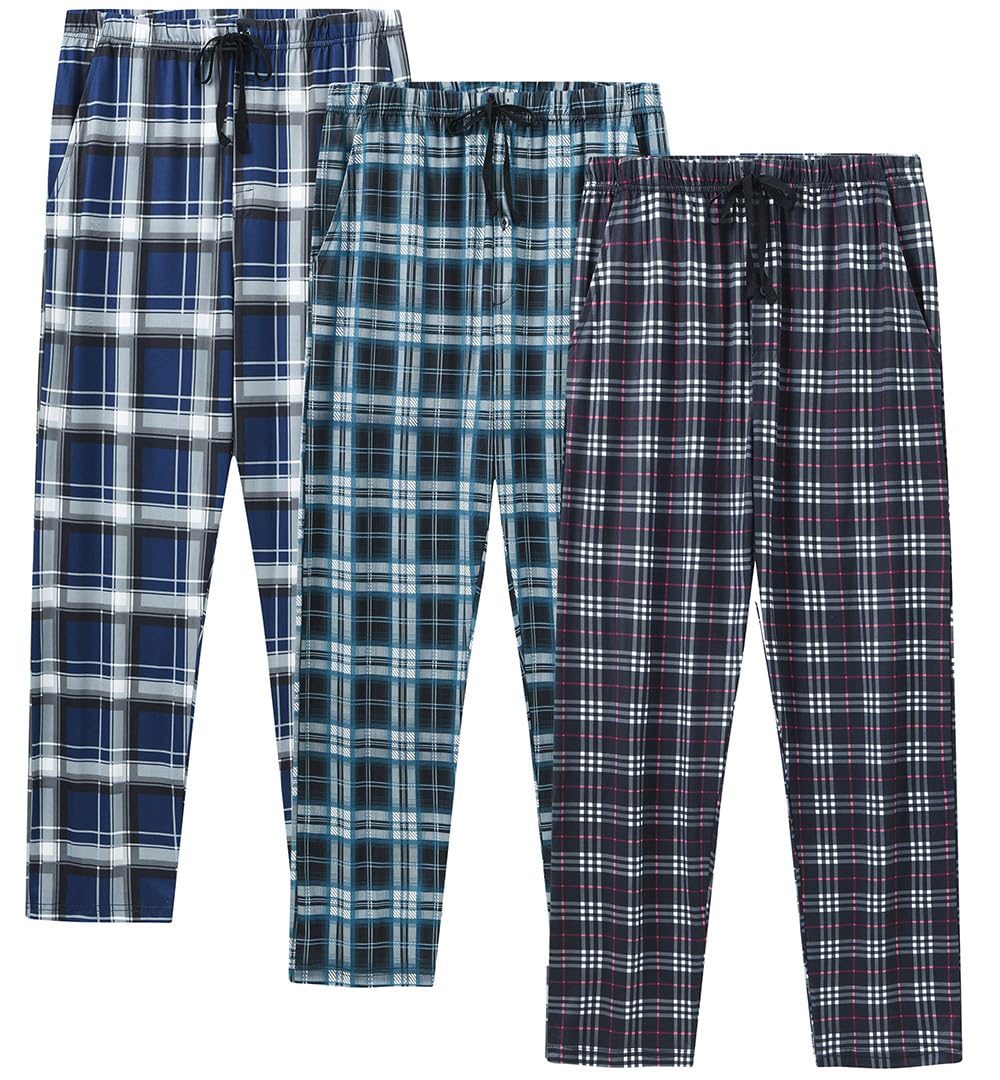MoFiz Men's Pajama Bottom Pants Sleepwear Lounging Relaxed House PJS Pants with Drawstring Button Fly 3-Pack
