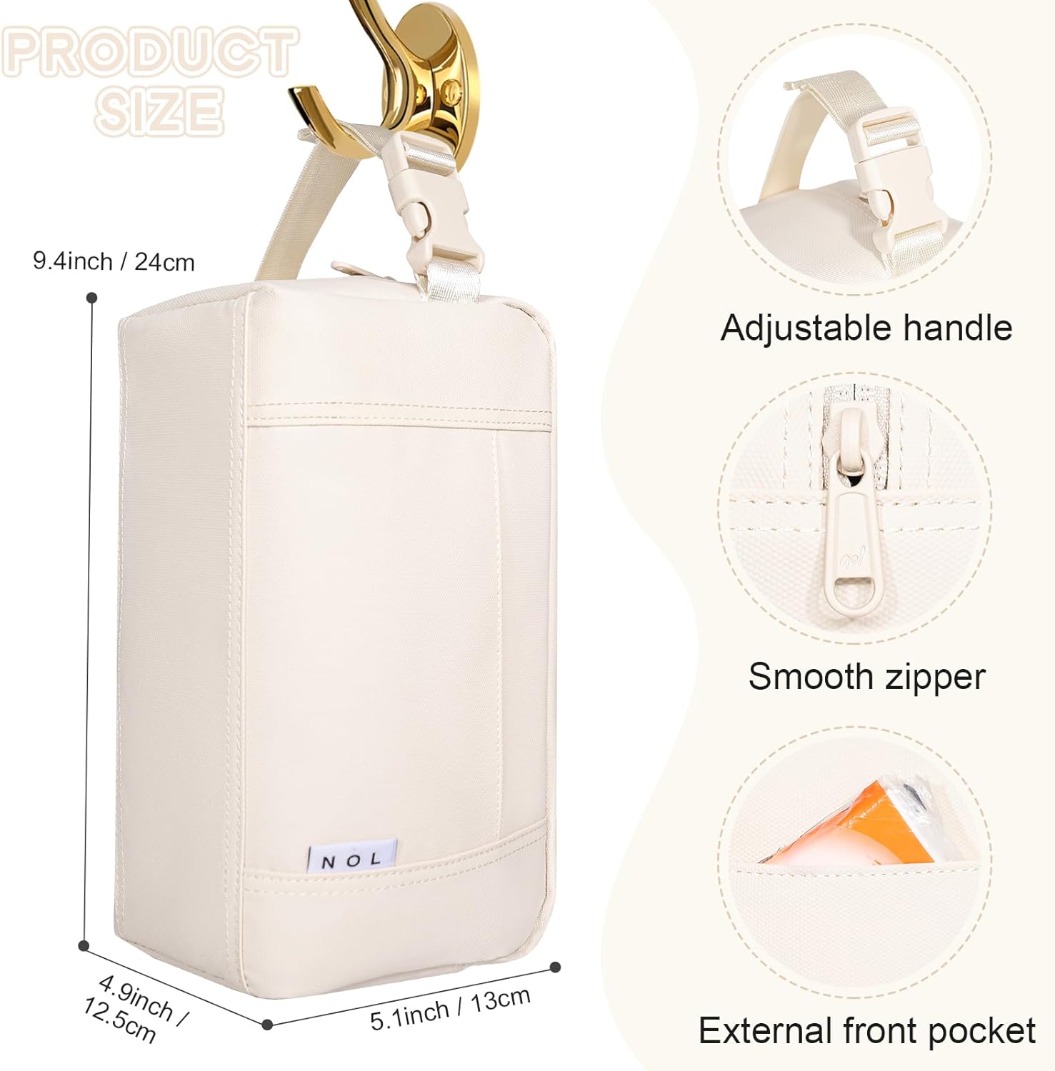 NOL Natural Organic Lifestyle Freezable Snack Bag, Leakproof Cooler Lunch Bag, Reusable, Zip Closure with Buckle Handle Nylon Waterproof Snack Box for Work Travel-Cream - Image 2