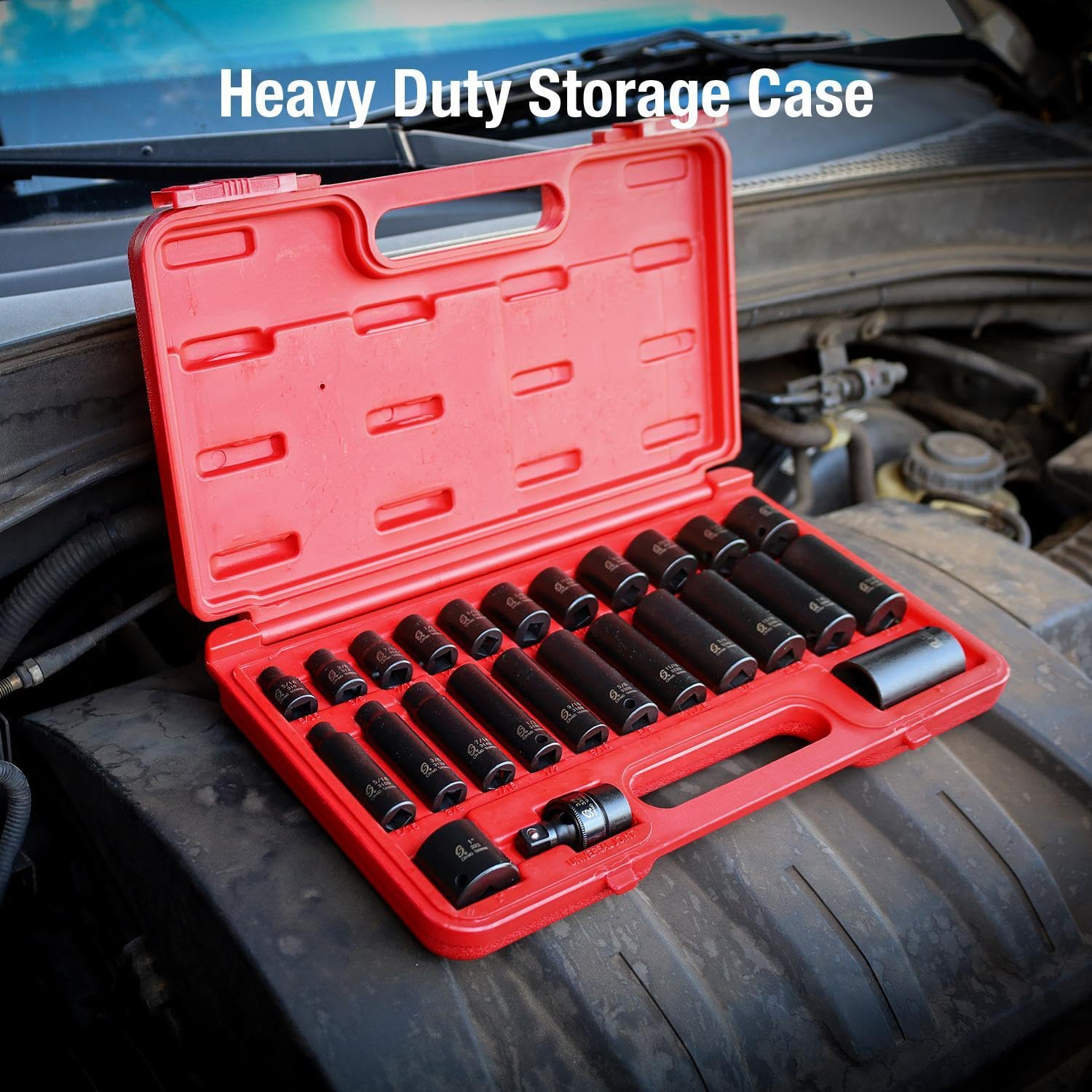 SUNEX Tools 3325 3/8-calowy napęd SAE Master Impact zestaw nasadek, standardowy/głęboki, 6-punktowy, Cr-Mo, 5/16-calowy - 1-calowy, 25-częściowy