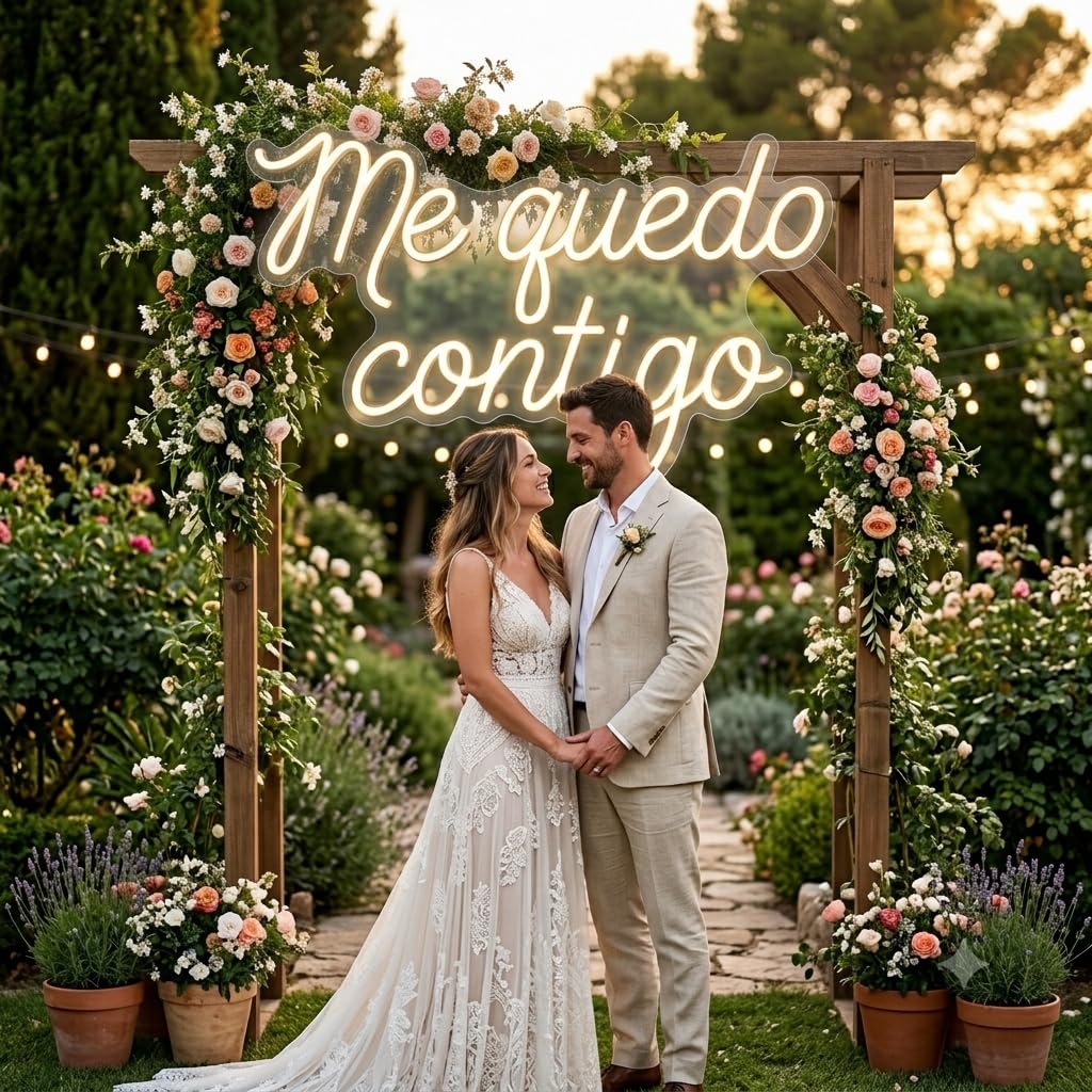 Letrerome quedo contigo boda LED Escaparate, Decoración de Pared en Metacrilato, Luz Brillante, aproximadamente 70cm aproximadamente alimentación 12v