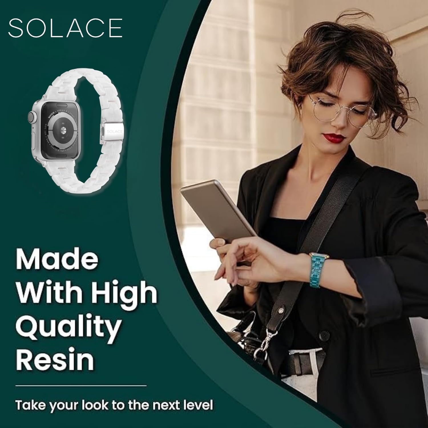 Solace Bands Slim Matte Resin Watch Band - Universal Fit for Apple Watch Bands for Women and Men, iWatch Bands for 38mm 40mm 41mm 42mm 44mm 45mm 49mm Ultra, SE and Series 11 10 9 8 7 6 5 4 3 2 1