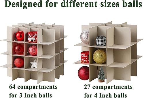 Miniatura 8 de Caja de almacenamiento de adornos navideños con cierre de cremallera 1 unidad, capacidad para 128 bolas de Navidad, organizador de almacenamiento de