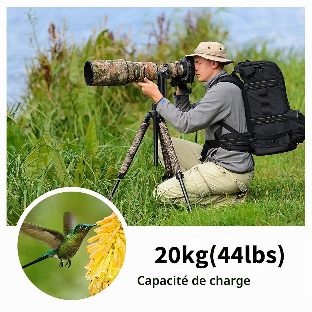 K&F Concept Tête de Trépied Panoramique 360° en Aluminium Plaque Rapide Standard 1/4" et Niveau à Bulle, Plage de Levage 70mm Charge 20KG pour Caméra Appareil Photo Reflex Numérique DSLR