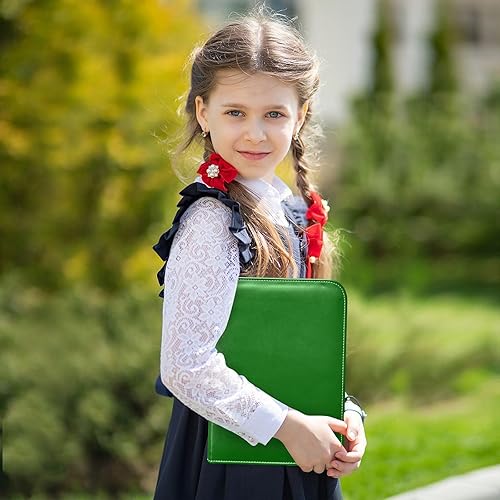 Miniatura 5 de Dark Green Card Album Binder in Durable PU Leather, Secure Zippered Design, Trading Card Binder Leather