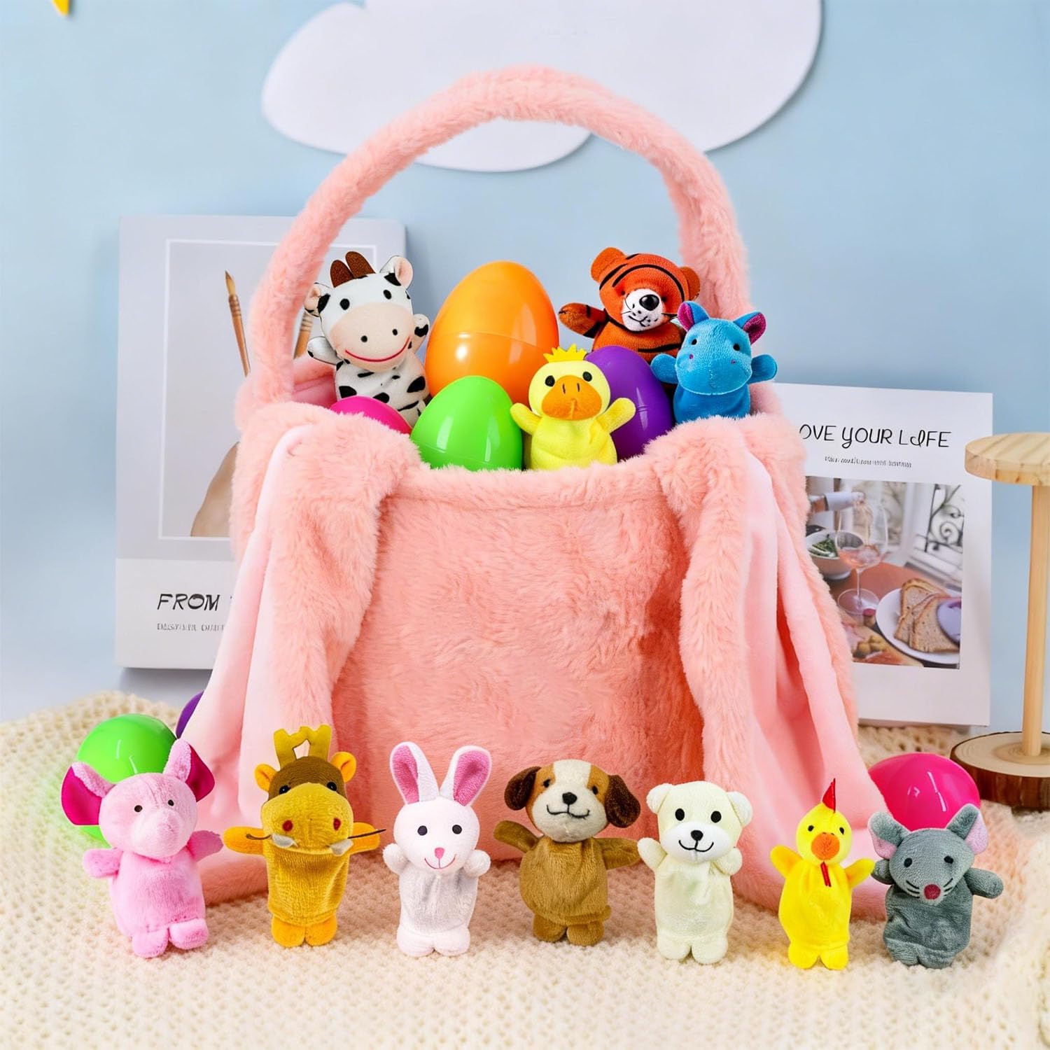 20 Pcs Prefilled Easter Eggs Filled with Animal Finger Puppets, Easter Basket Stuffers Prefilled Mini Finger Plush Easter Eggs Hunt Party Favors Surprise Easter Gifts