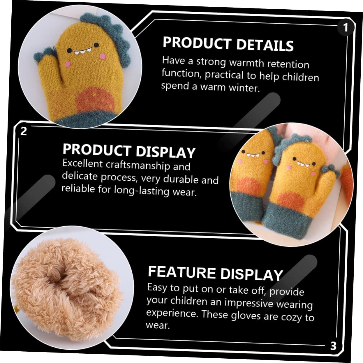 LIFKOME Thick Cartoon Mittens for Boy Girl Fleece-lined Winter Gloves Cozy Dinosaur Design for Indoor and Outdoor Use Fits Months