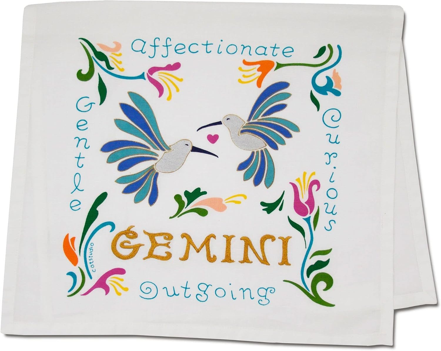 Catstudio Gemini Dish Towel, Astrology Kitchen Towel with Matching Gift Pouch - Celebrate May & June Birthdays with Luxe Hand Towels Embroidered with Gemini Zodiac Signs