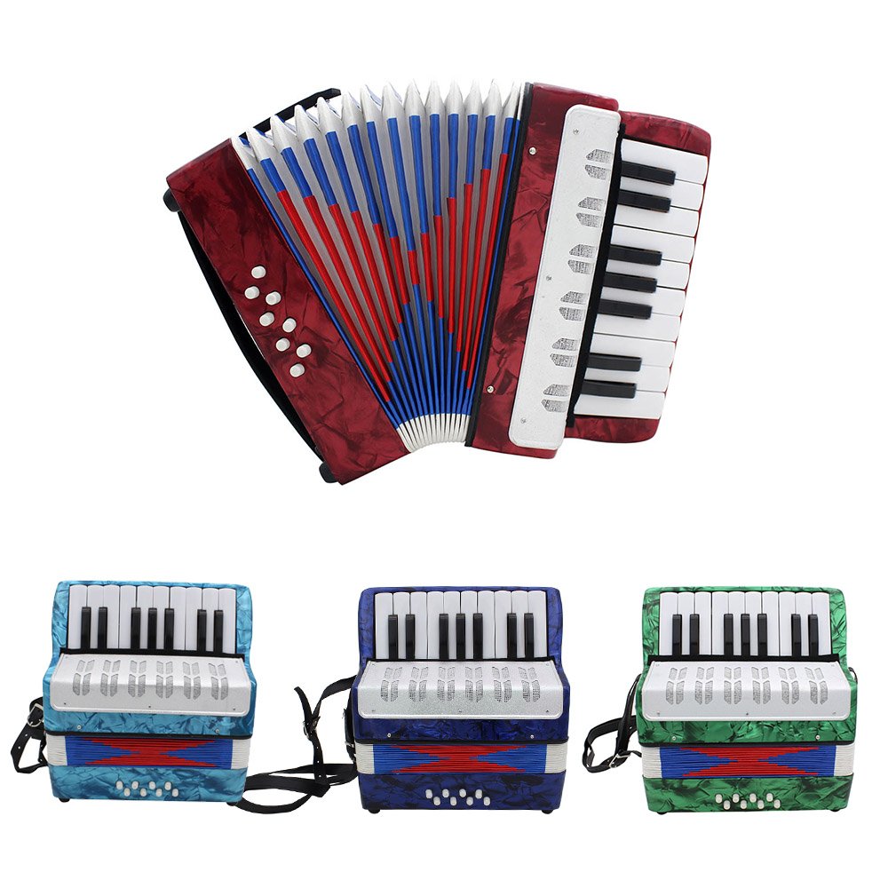 Aoresac Fisarmonica Elegante e Trendy Moderna 17 Tasti 8 Bassi Mini Piccolo Strumento Musicale Educativo Giocattolo Suono Melodioso Chiaro e Squisito con Tracolla Regolabile per B (Rossa)