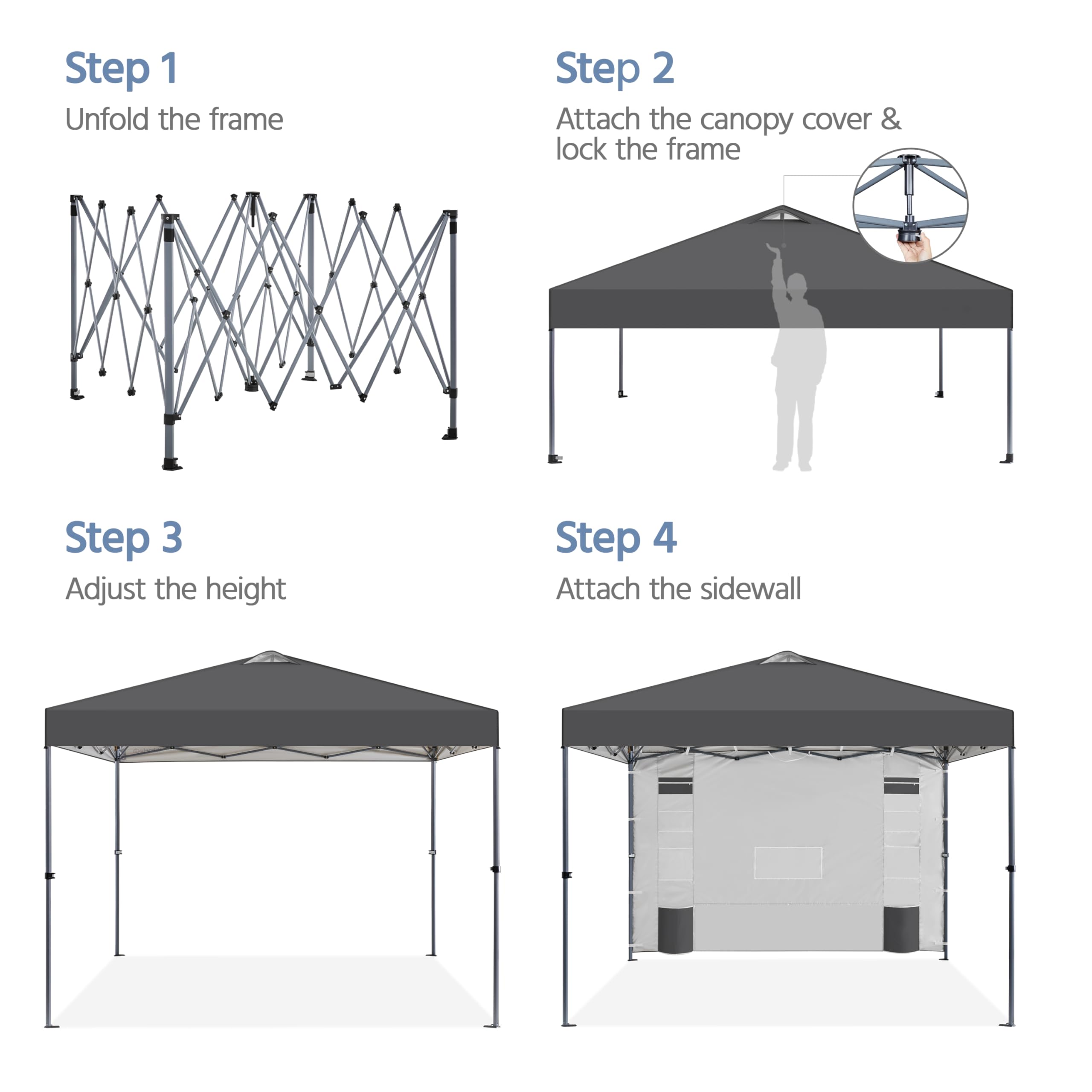 Yaheetech 3x3M Carpa Pop-Up con Botón Central con Pared Lateral de 9 Bolsillos de Almacenamiento, 1 Bolsa con Ruedas y 4 Sacos de Arena para Playa, Patio, Camping y Jardín, Gris Oscuro