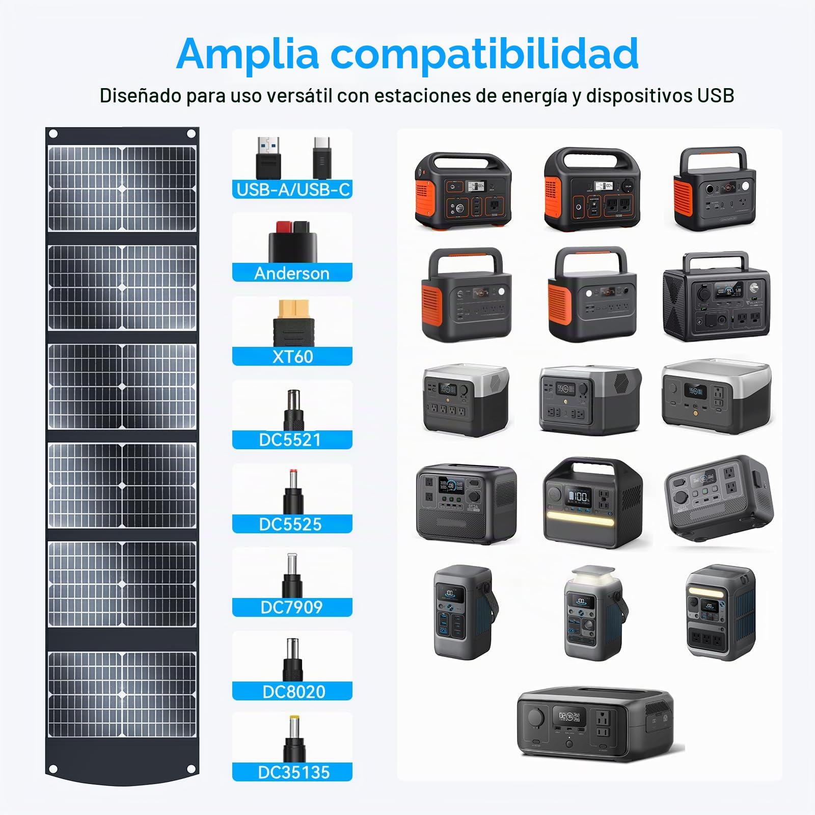 Ecosonique - Cargador portátil plegable de paneles solares de 100 W, carga rápida con USB-C PD3.0 USB-A QC3.0 CC 20 V ligero con soporte para estación de energía de camping, generadores solares