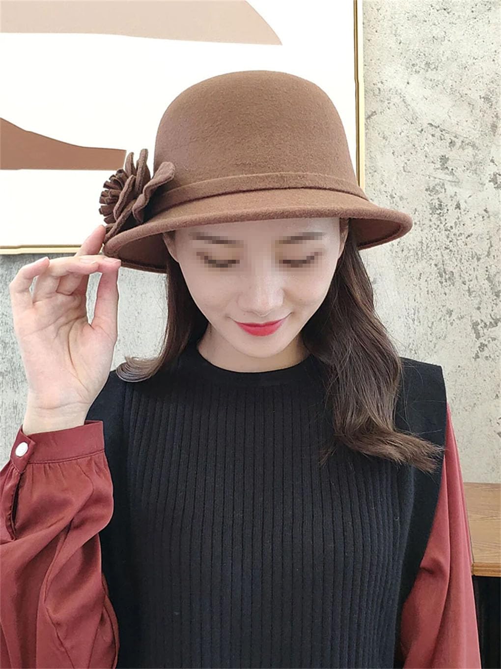 SaoBiiu Autunno Inverno Donna Fedora Cappello Floreale Caldo Secchio Cappello di Lana Caldo Bombetta Fiori Cappello Fedora
