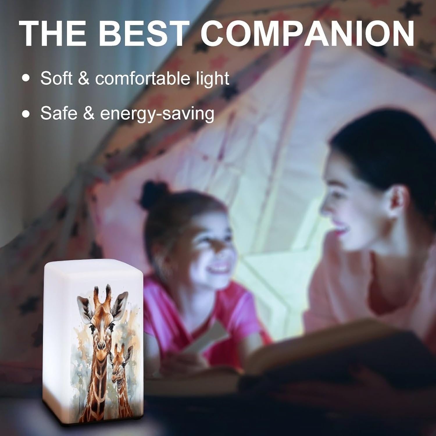 Cordless Night Light Battery Powered Dimmable Lamp for Reading Watercolor Deer Giraffe Small Desk Lamp for Bedroom Living Room Office