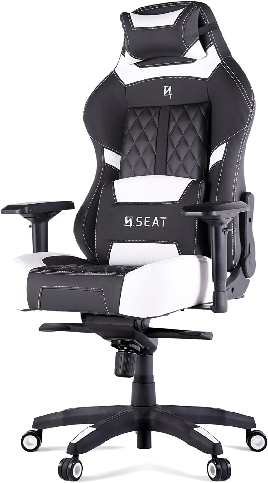 N Seat Pro 600 Series Executive Racing Design Computer Gaming Office Swivel Chair with Lumbar Support and Headrest Pillow Included, White