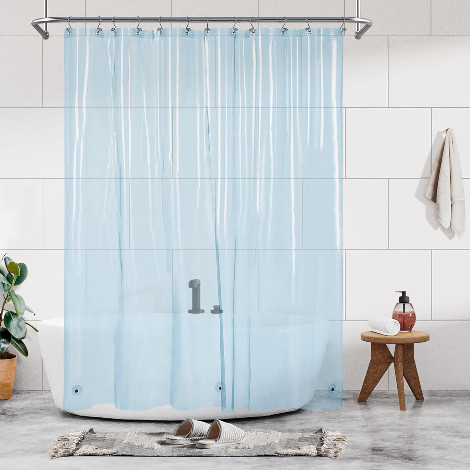 Shower Curtain Liner - Premium Clear Light Blue PEVA Shower Liner with 3 Magnets and Metal Grommets, Waterproof Lightweight Standard Size Bathroom Curtains - Translucent Light Blue