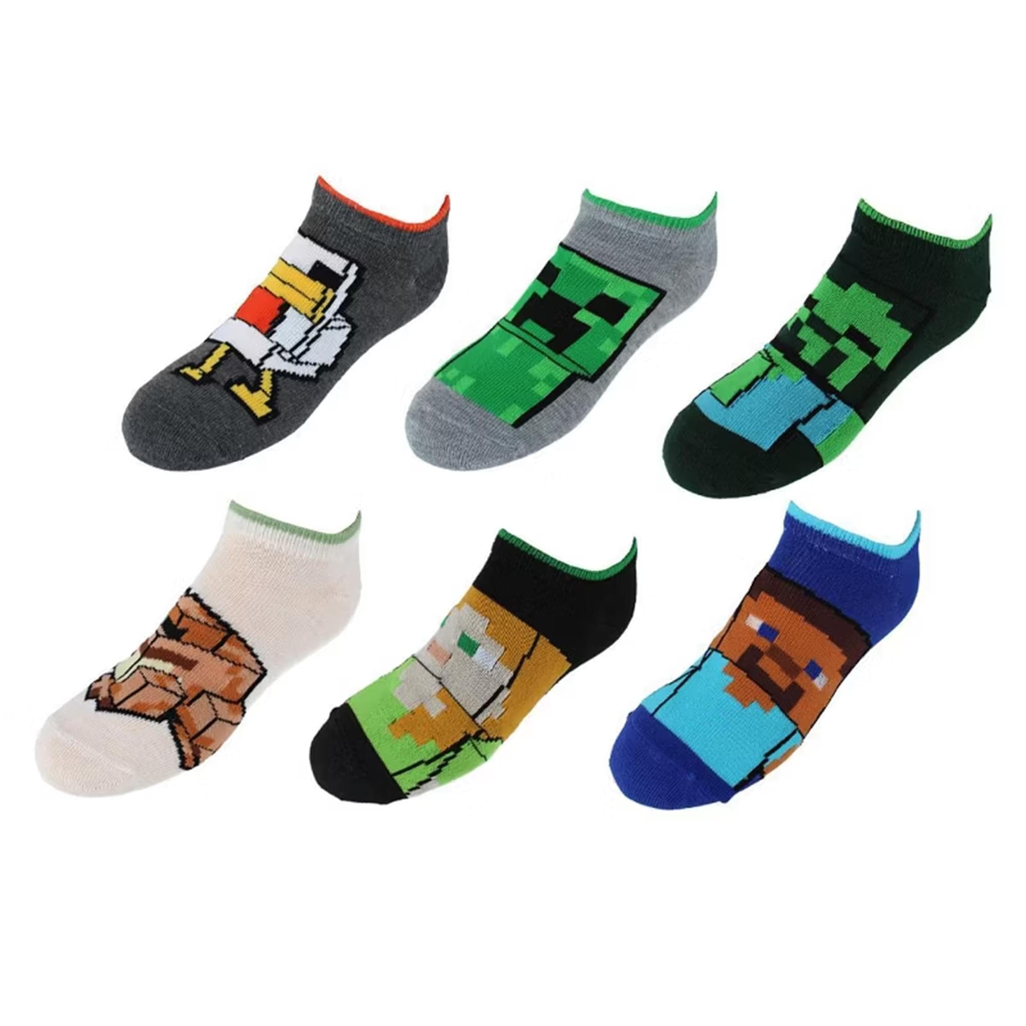 Minecraft Jungen No Show, Assorted Pack of 6 Pairs Socken für Kinder, Mehrfarbig/Meereswellen (Ocean Tides), 18-25.5 EU