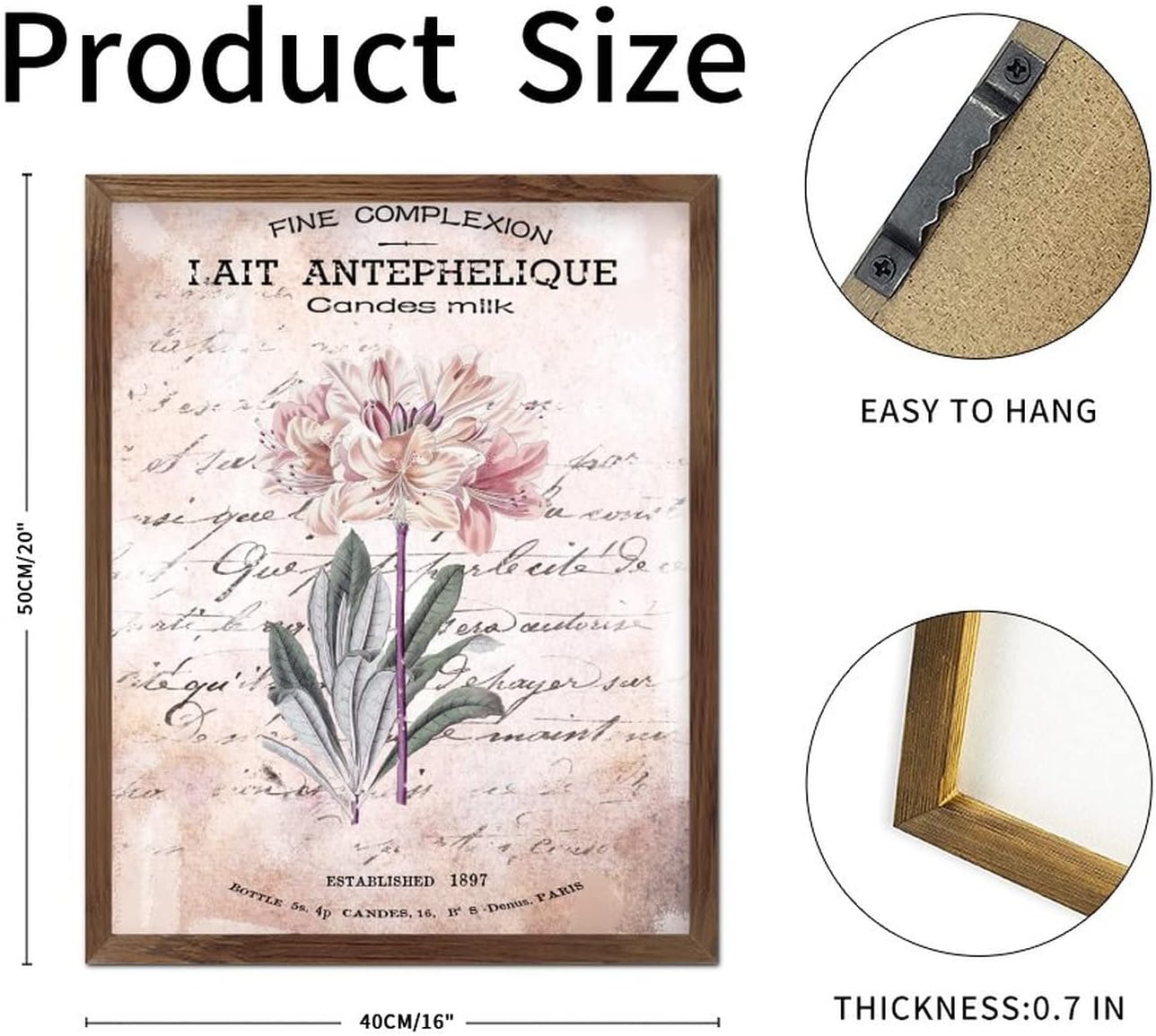 Fine Complexion Candes Framed Wooden Sign Vintage French Lily Flower Door Sign Vintage Nature Plants Wall Art Home Decor for Home Kitchen Living Room Table 20x16inch