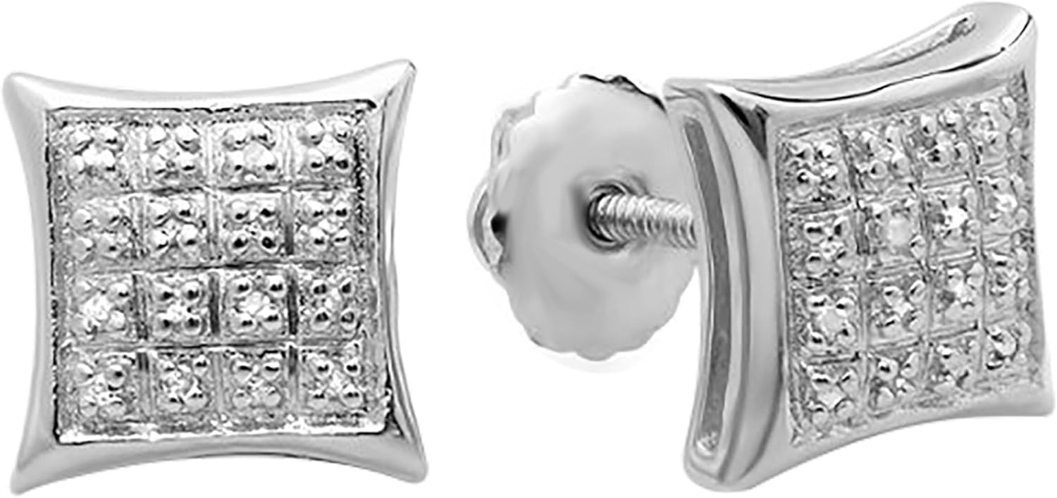 Dazzlingrock Collection 0.15 Ctw Natural Round White Diamond 9mm Kite Hip Hop Iced Out Studs in 925 Sterling Silver,Screw Back,Unisex Design Ladies,Mens Real Diamond Earrings