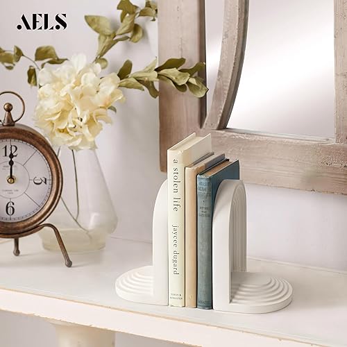 Miniatura 6 de AELS Mordern - Sujetalibros resistentes de arco de mediados de siglo, soportes decorativos únicos para estantes, soporte de libros de escritorio de
