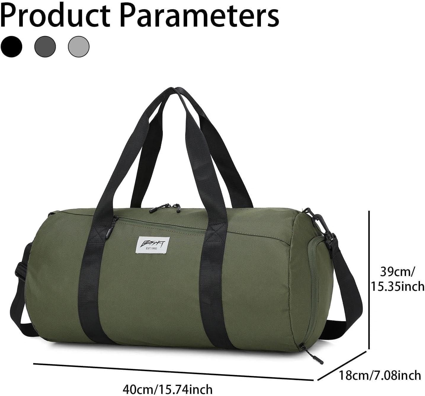 BE SMART Waterproof Mens Gym Bag with Shoe Compartment, Sports Gym Duffle Bag for Men Women, Lightweight Large Sport Duffel Bag for Travel, Sports, Fitness & Workout(Olive Green) - Image 4