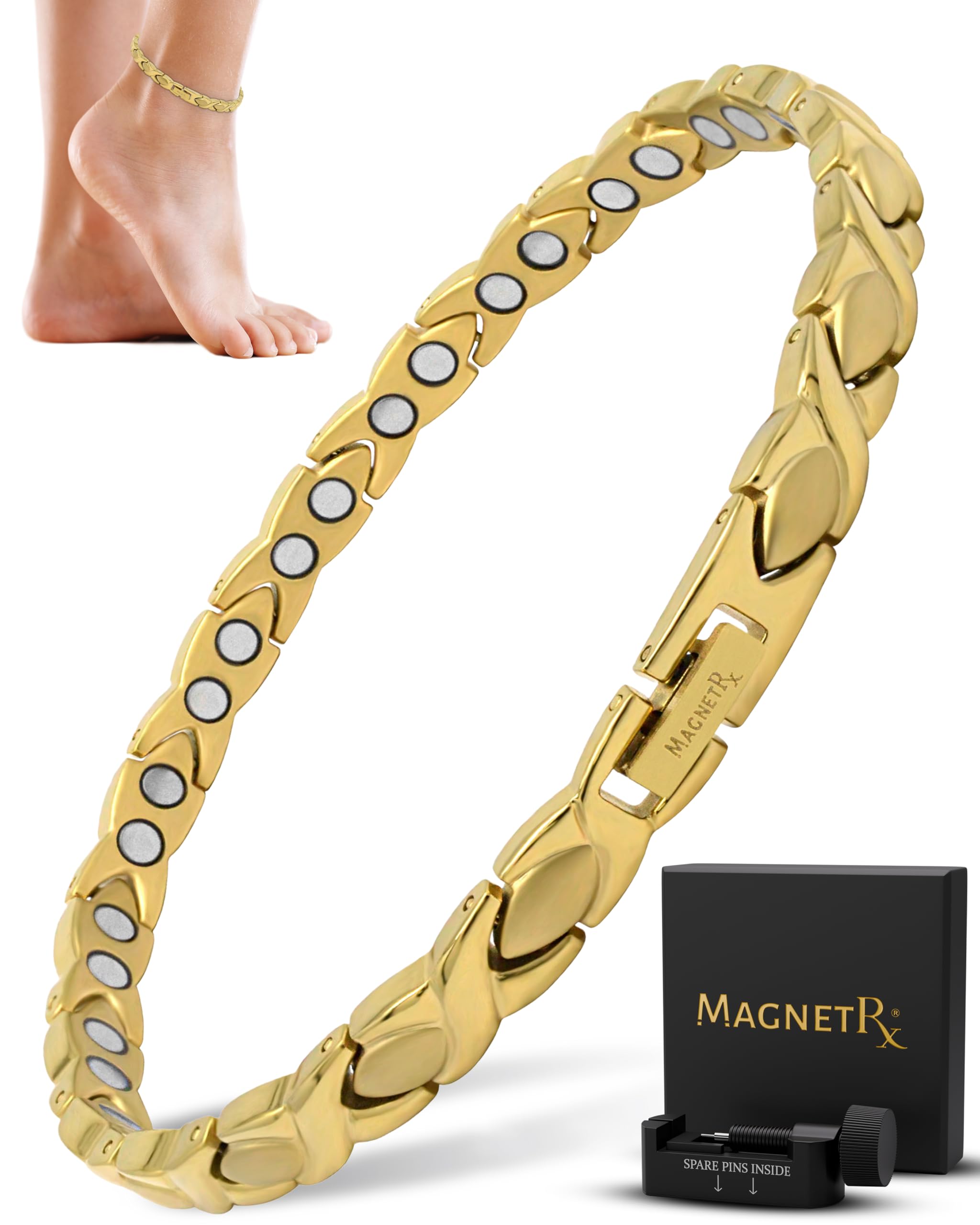 MagnetRX® Ultra Strength Titanium Magnetic Anklets for Women (Gold)