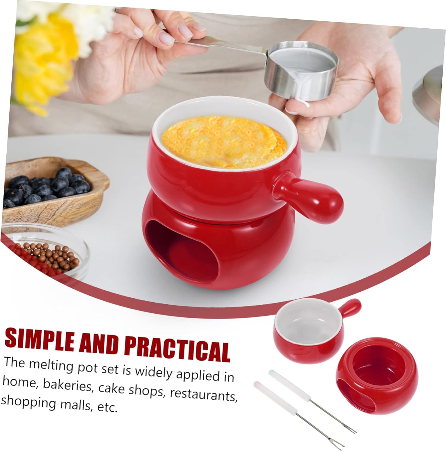 BESTOYARD Ceramic Cheese Fondue Set Handle Chocolate Melting Pot for Ice Cream Sturdy Fondue Pot for Parties and Gatherings