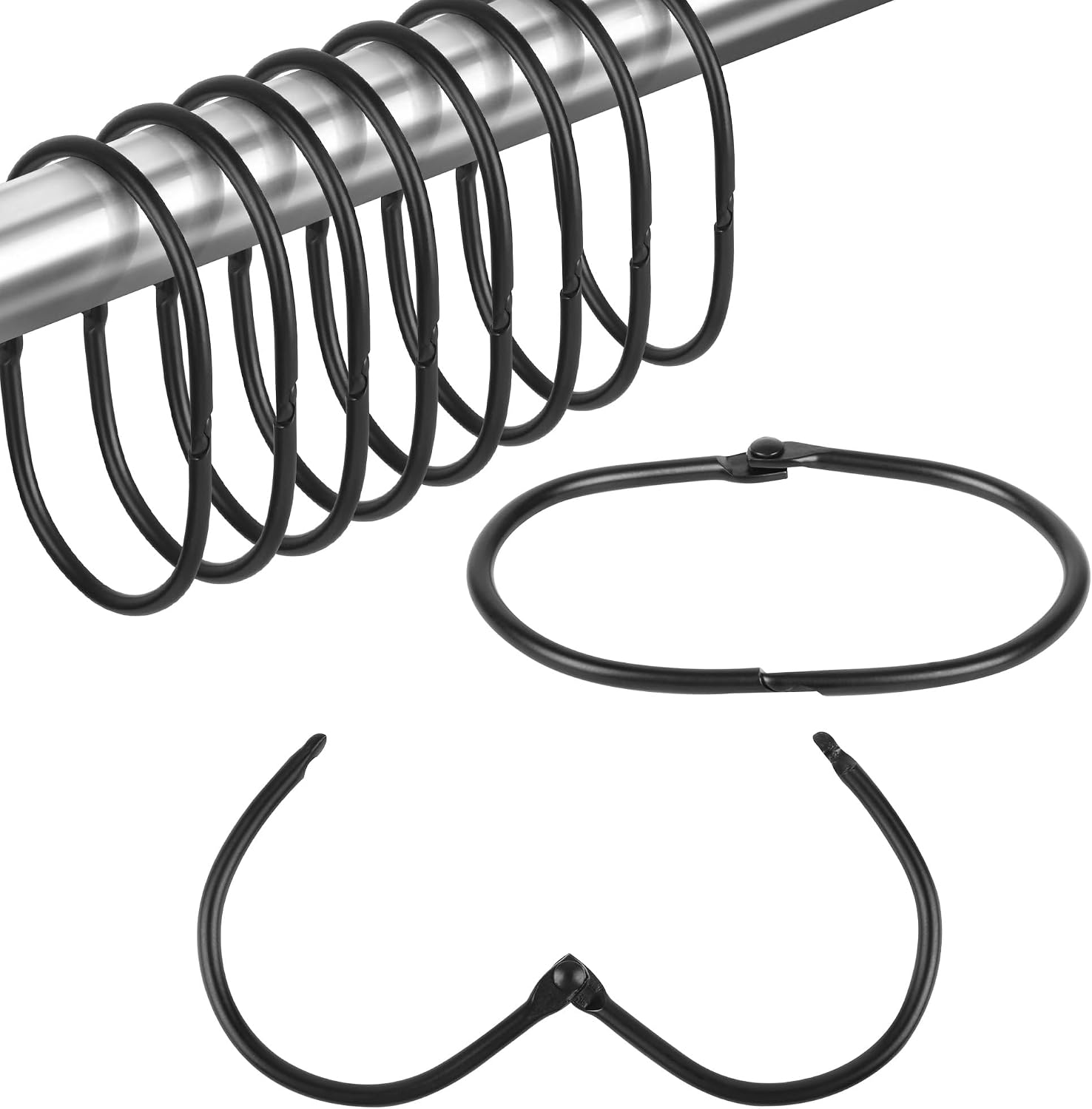 20 Piece Shower Curtain Ring, Round Snap Shower Curtain Ring,Metal Rustproof Shower Curtain Rod Hooks (20, Round-Bronze)