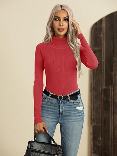 Miniatura 3 de QUEZHU Suéteres para mujer, para invierno y otoño, de punto, de manga larga, ajuste delgado, cuello alto, suéteres de suéter