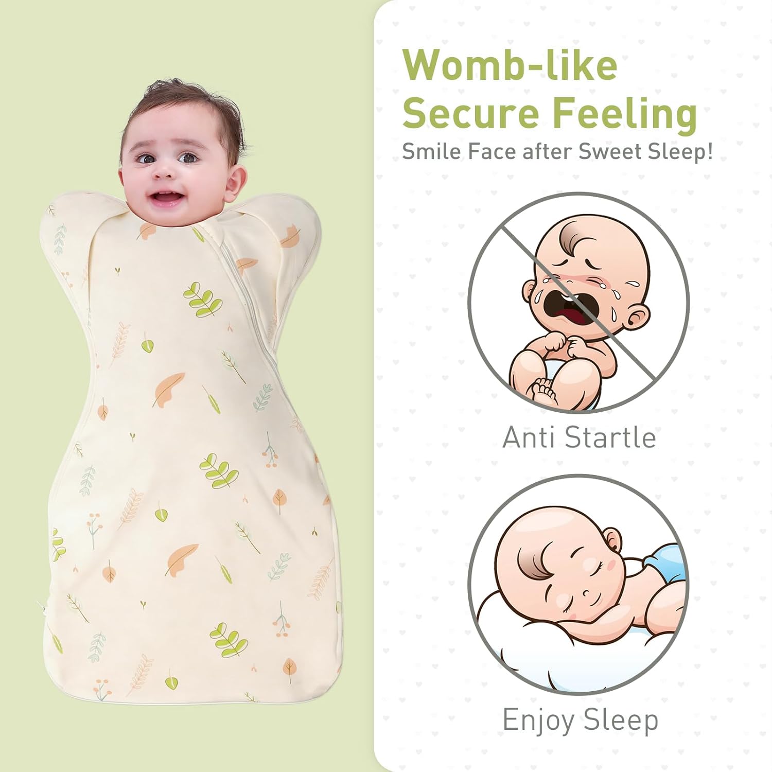 Organic Cotton Swaddle Blanket Sleep Sacks Arms Up Design 2 Packs 3-6 Months, Hands Up 3-Way Transitions to Arms-Free Wearable Sleeping Sack Bag Soft for Baby Boys Girls Snug Fit Calms Startle Reflex