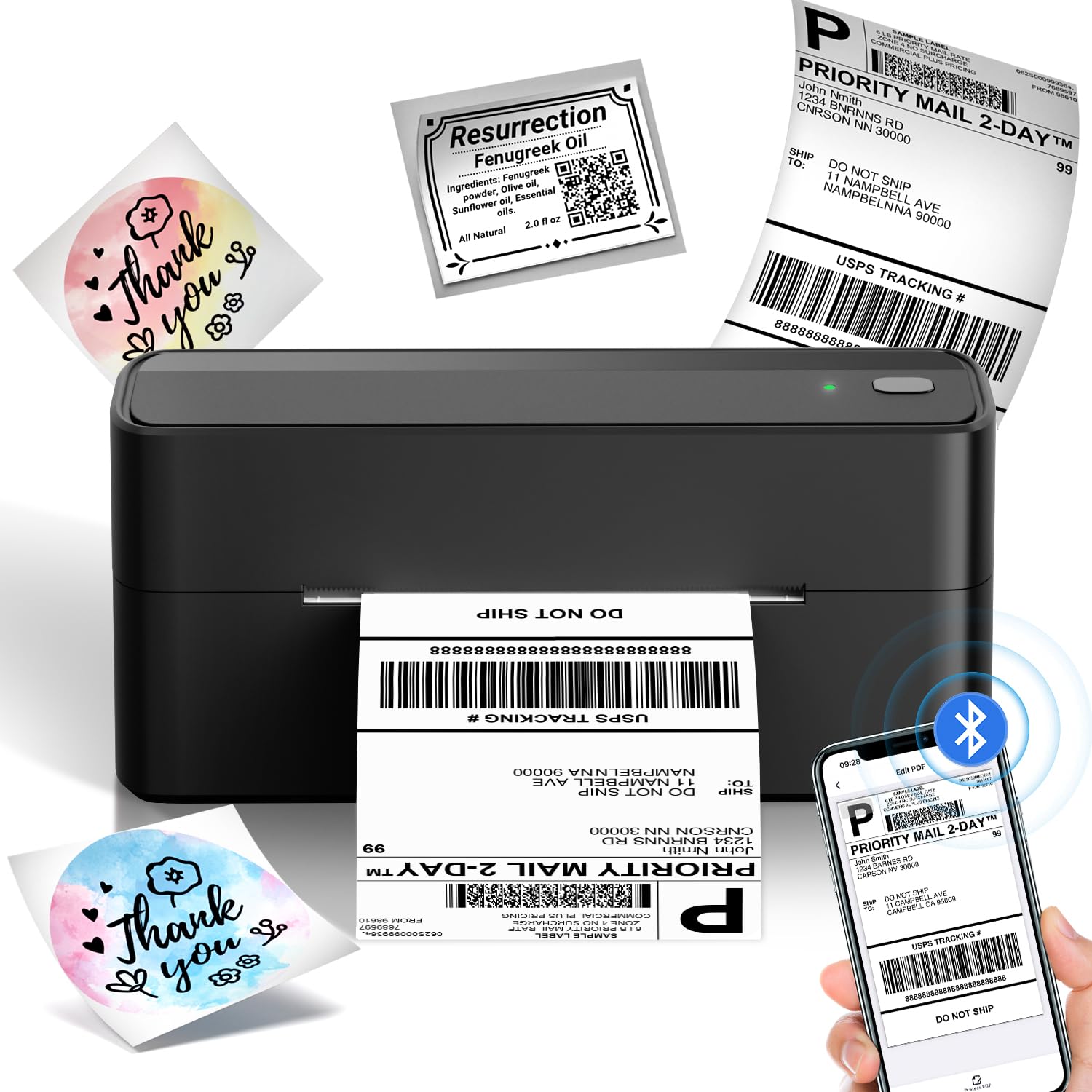 Phomemo Impresora Etiquetas Autoadhesivas Bluetooth 4x6, Impresora de Etiquetas térmica Envio, Compatible con iOS, Android, Windows, Chromebook, Mac, Ebay, Etsy, DHL, UPS & Shopify, Negro