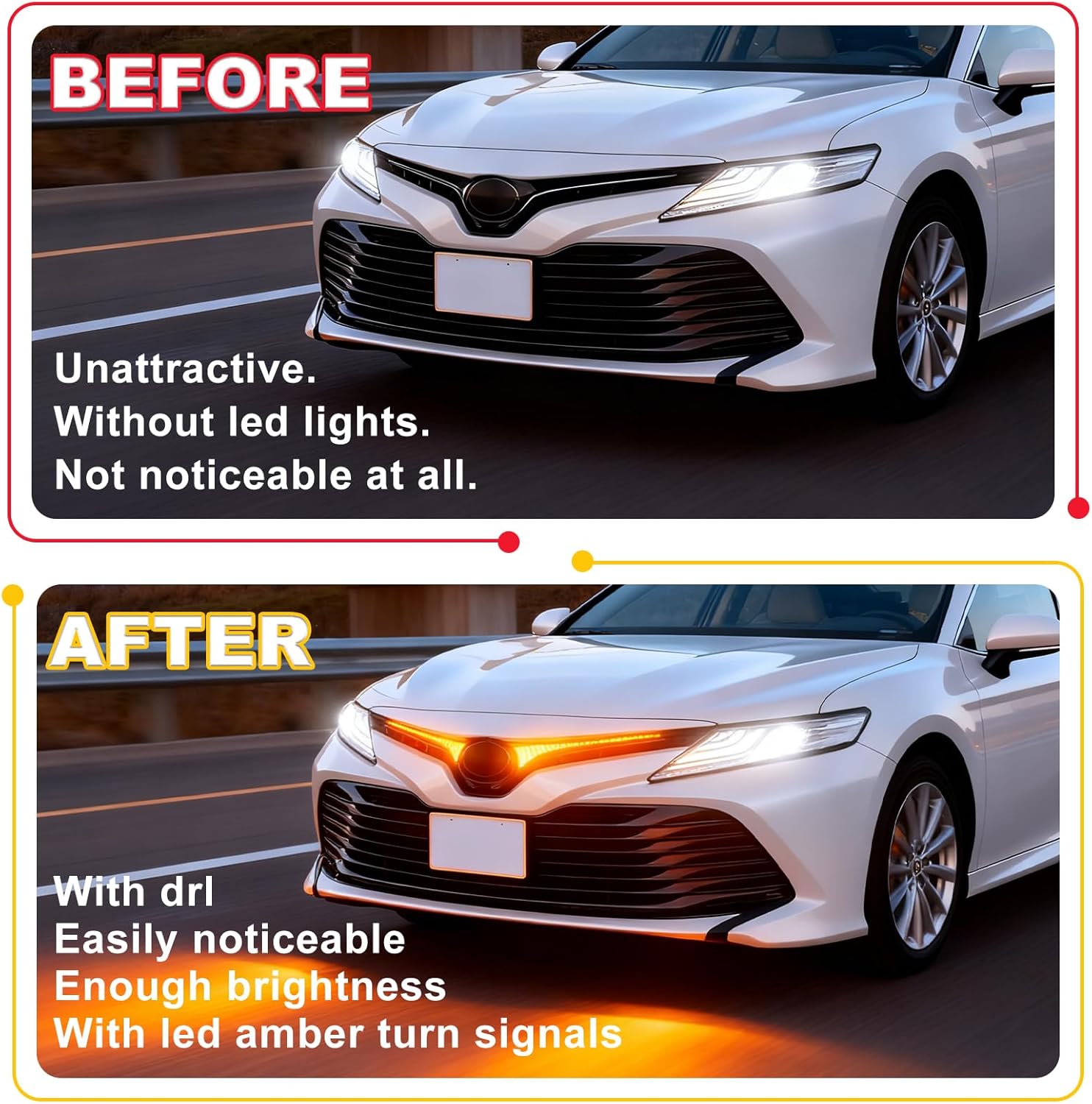 LED Front Grille Lights for Toyota Camry 2021-2023 Hood Fog Lights with Sequential Turn Signals DRL for Camry Accessproes (for LE XLE) For 2021-2023 LE XLE