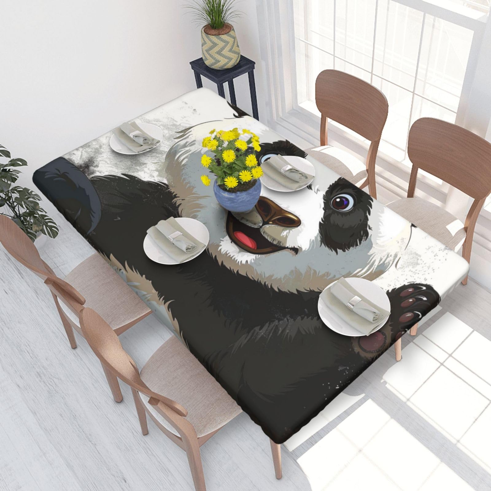 WPKJU Panda Art Printed Tablecloths 4ft Rectangular Table Covers Washable Polyester Decorative Table Cloth for Dining Table Picnic Wedding