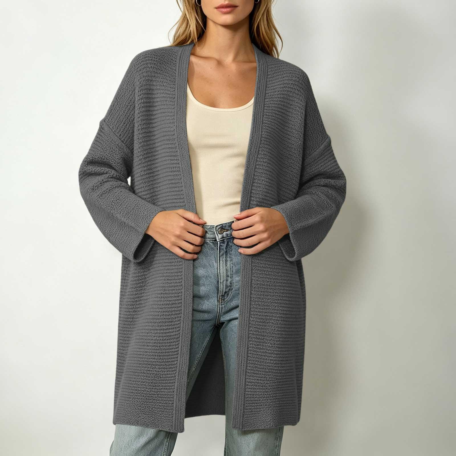 Cardigan Femme en Maille, Ouverture Devant, Coupe Ample, Manches Longues