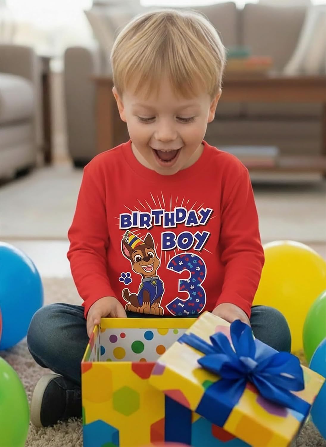 Toddler Boys Paw Patrol Chase 3rd Birthday Long Sleeve Shirt - Gift Tee for 3 Year Old Boys