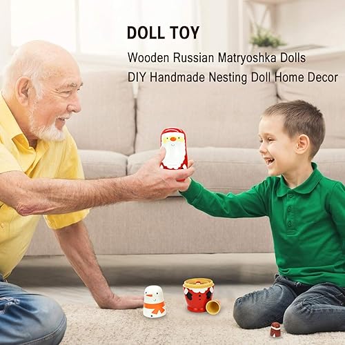 Miniatura 6 de HYCLES Muñecos de anidación ruso Matryoshka de madera apilables para niños, juguetes hechos a mano para niños, decoración de cumpleaños de Navidad,